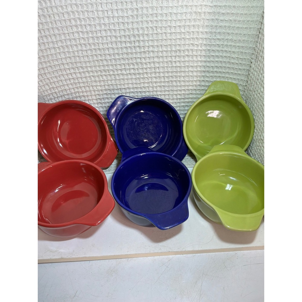 MCM Unisex Chantal Ceramic Handled Ramekin Bowls 5.25in Red Blue Green Set of 6